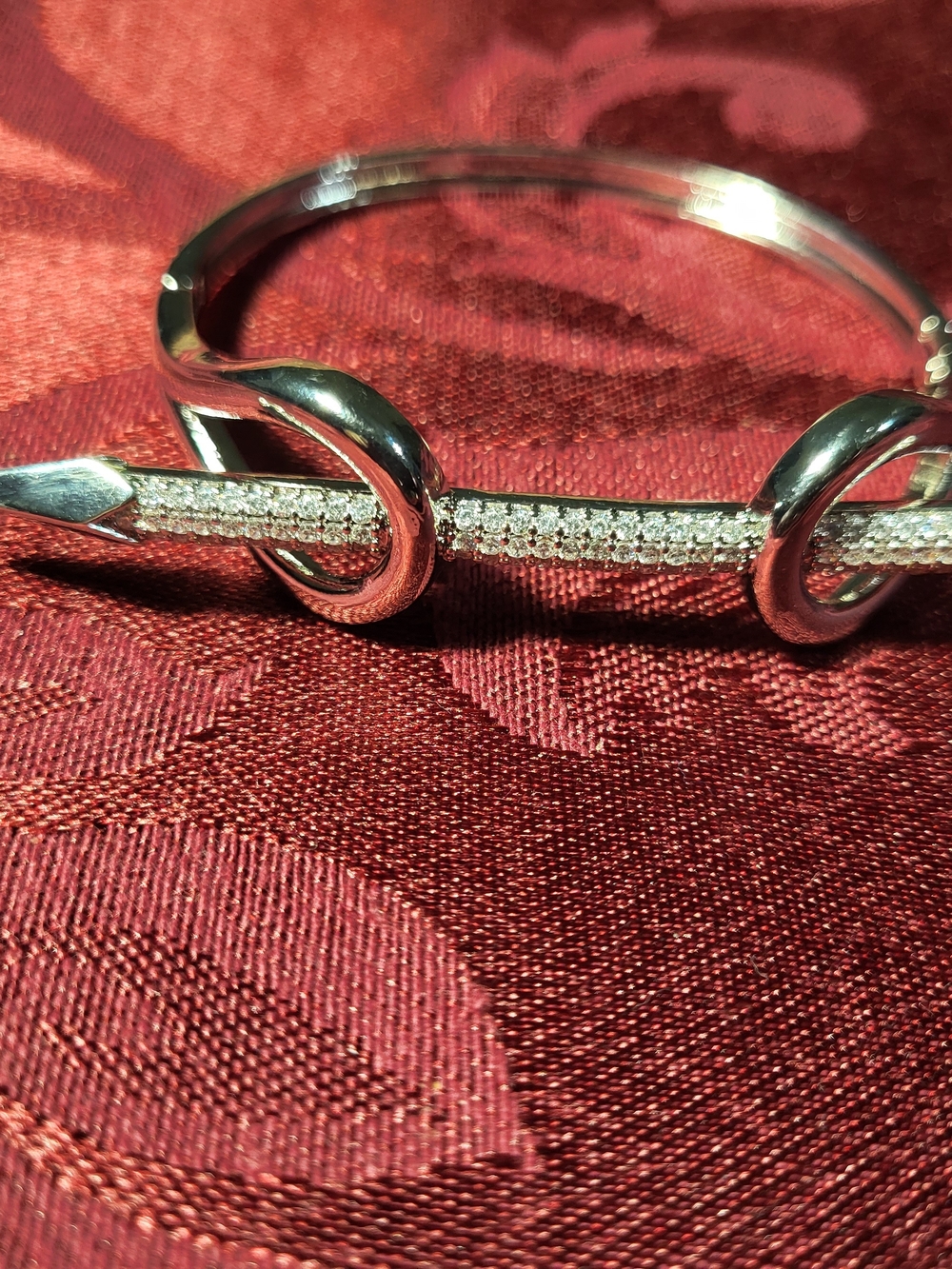 Silver Pavé Bar and Loop Bangle Bracelet